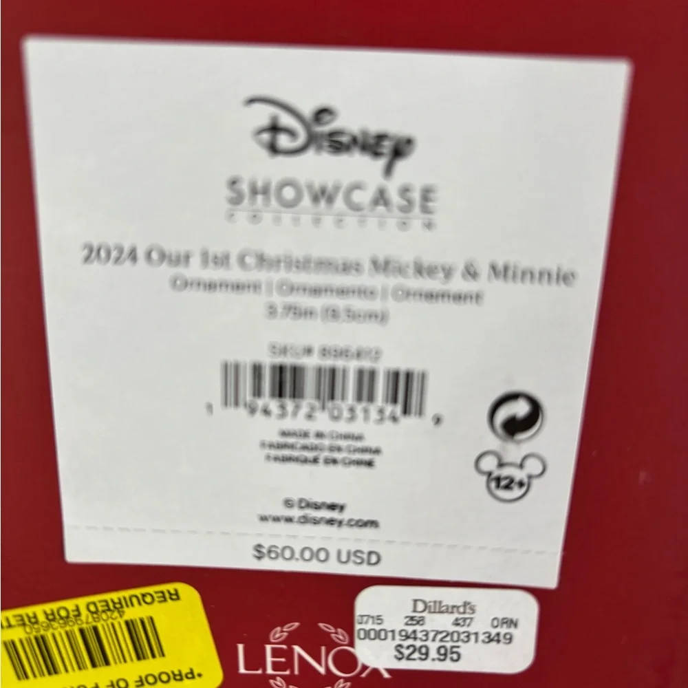 Lenox Disney Mickey & Minnie Silver and Red Christmas Ornament NWB retail $60 - Picture 8 of 8
